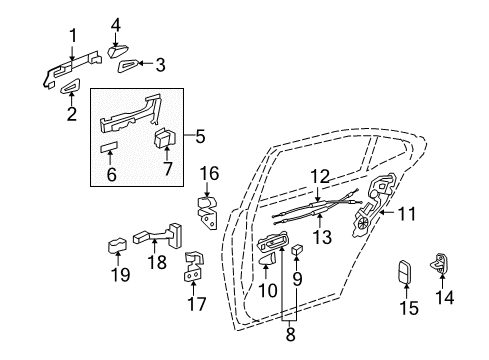 2010 Lexus LS600h Rear Door Rear Door Inside Handle Sub-Assembly Right Diagram for 67607-50230-A3