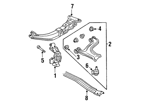 1996 Pontiac Grand Am Front Suspension Components, Lower Control Arm, Stabilizer Bar Bushing-Front Lower Control Arm *Yellow Diagram for 22597831