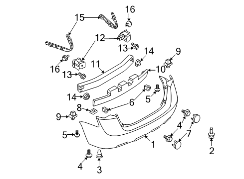 2009 Nissan Rogue Rear Bumper Cap-Bolt Diagram for 26398-CD000