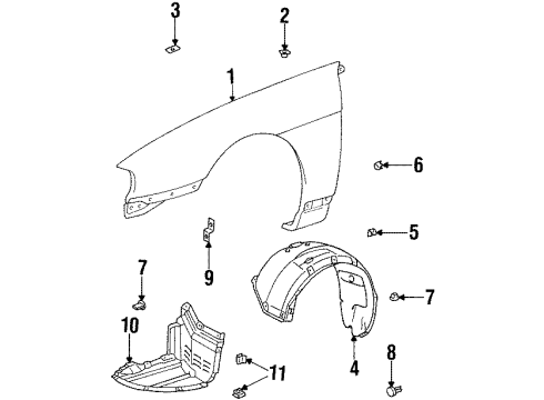 1995 Lexus SC300 Fender & Components Liner, Front Fender, LH Diagram for 53876-24030