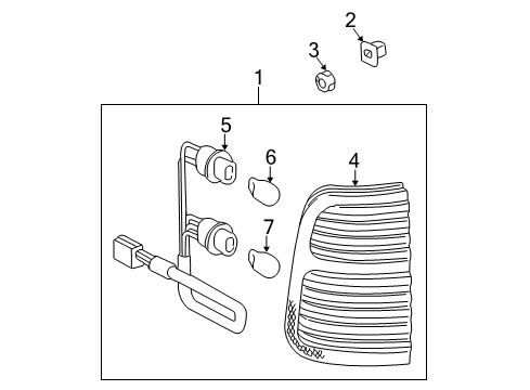 2001 Lexus LX470 Bulbs Lens & Body, Rear Combination Lamp, RH Diagram for 81551-60590