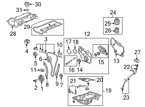 2010 Saturn Sky Engine Parts, Mounts, Cylinder Head & Valves, Camshaft & Timing, Variable Valve Timing, Oil Pan, Balance Shafts, Crankshaft & Bearings, Pistons, Rings & Bearings Indicator, Oil Level(W/Indicator Tube) Diagram for 12625479