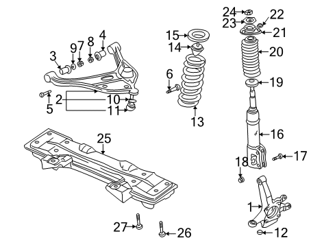 1999 Chevrolet Tracker Front Suspension Components, Lower Control Arm, Stabilizer Bar Retainer, Front Suspension Strut Diagram for 96068508
