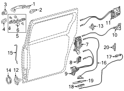 2017 Toyota Sienna Sliding Door Handle, Inside Diagram for 69080-08011-B1