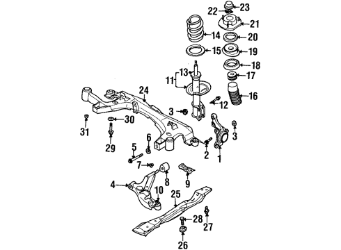 2001 Daewoo Leganza Front Suspension Components, Lower Control Arm, Stabilizer Bar Nut, Front Suspension Strut Diagram for 94515070