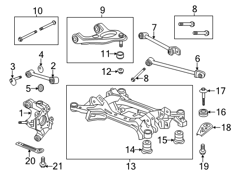 2016 Honda Accord Rear Suspension Components, Lower Control Arm, Upper Control Arm, Stabilizer Bar Sub-Frame Assembly, Rear Suspension Diagram for 50300-T3V-A50