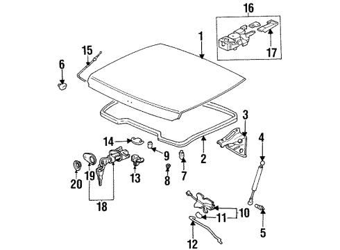 1995 Honda Civic del Sol Trunk Lid Weatherstrip, Trunk Lid Diagram for 74865-SR2-000