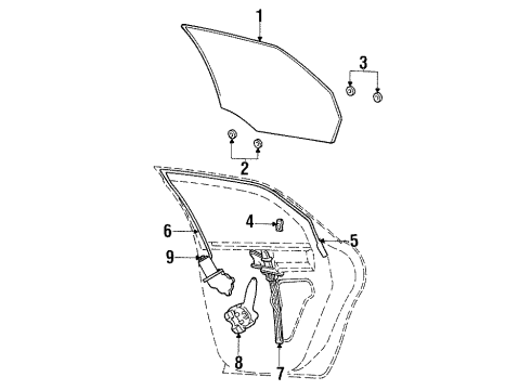 1996 Ford Taurus Front Door Door Glass Diagram for F6DZ-5425713-A