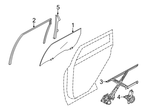 2014 Nissan Murano Rear Door - Glass & Hardware Glass Run-Rear Door Window, LH Diagram for 82331-1AA1A