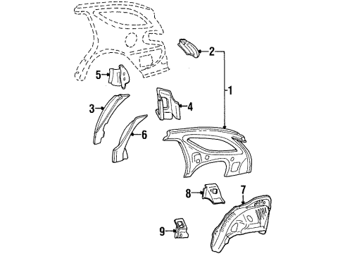 1997 Ford Taurus Inner Structure - Quarter Panel Inner Wheelhouse Diagram for F6DZ-7427886-A