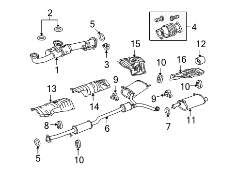 2011 Honda Accord Crosstour Exhaust Components Muffler, Passenger Side Exhuast Diagram for 18307-TP6-A02