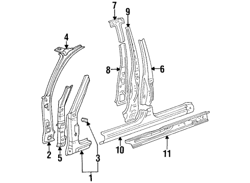 Diagram for 1997 Toyota Corolla Center Pillar & Rocker, Hinge Pillar 
