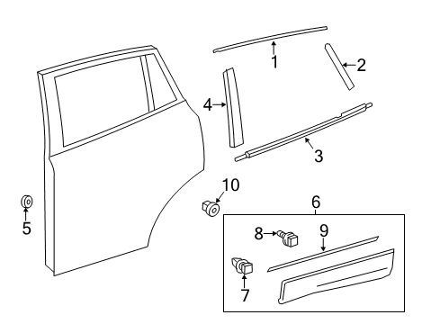 2017 Toyota RAV4 Exterior Trim - Rear Door Lower Molding Diagram for 75077-0R060-B0