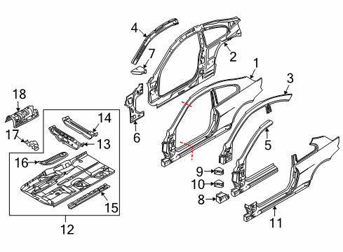 2010 BMW 650i Hinge Pillar, Rocker Panel, Floor, Uniside Floor Panel Right Diagram for 41127125180