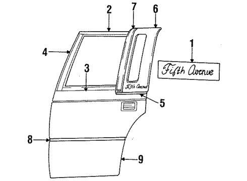 1990 Chrysler New Yorker Rear Door & Components, Exterior Trim Molding-Rear Door Diagram for 5011142AA