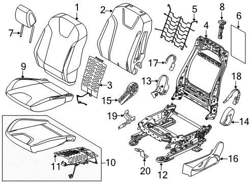 2015 Ford Focus Passenger Seat Components Seat Back Pad Diagram for F1EZ-5864810-B