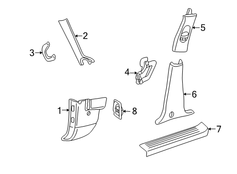 2004 Lincoln Aviator Interior Trim - Pillars, Rocker & Floor Pillar Trim Diagram for 2C5Z-7803599-AAA