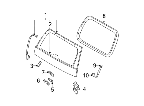 2003 Mercury Mountaineer Glass & Hardware - Back Glass Hinge Diagram for 3L2Z-78420A69-AC