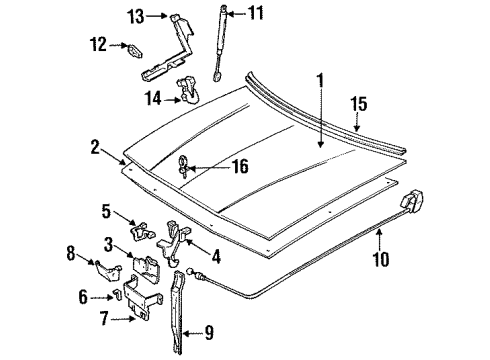 1988 Buick Regal Hood & Components Cable Asm-Hood Primary Latch Release Diagram for 20650822