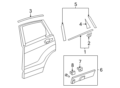 2011 Honda CR-V Exterior Trim - Rear Door Tape Set, L. RR. Door Sash Diagram for 67864-SXS-A01