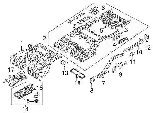 2015 Hyundai Equus Rear Floor & Rails Extension-Rear Floor Side Rear, RH Diagram for 65861-3N000