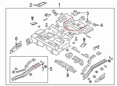 2013 Lincoln MKZ Rear Floor & Rails Rear Floor Pan Diagram for DG9Z-5411215-A