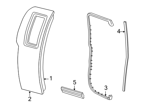 2000 Ford F-150 Rear Door & Components, Exterior Trim Door Weatherstrip Diagram for XL3Z-1825325-AA