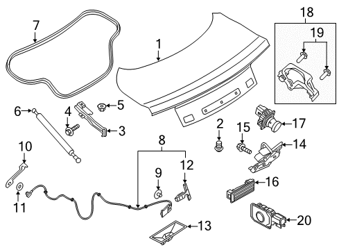 2015 Ford Mustang Trunk Striker Screw Diagram for -W503823-S307