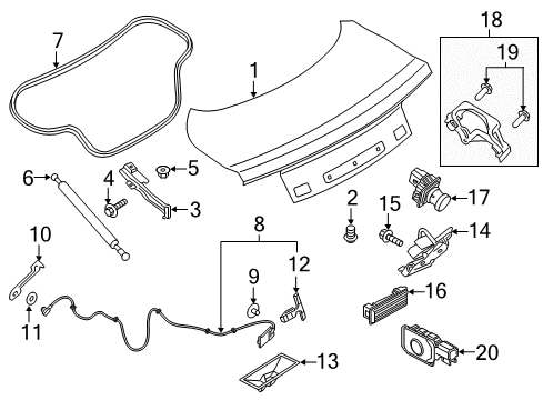 2015 Ford Mustang Trunk Support Cylinder Diagram for FR3Z-63406A10-A