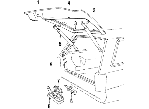 1988 Ford Escort Lift Gate & Hardware, Lock & Hardware, Spoiler, Glass, Exterior Trim Support Cylinder Diagram for E8FZ58406A10D