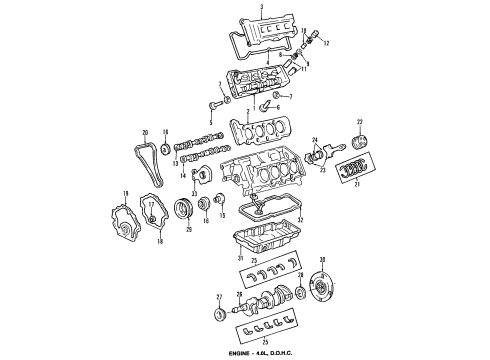 1999 Oldsmobile Aurora Engine Parts, Mounts, Cylinder Head & Valves, Camshaft & Timing, Oil Pan, Oil Pump, Crankshaft & Bearings, Pistons, Rings & Bearings Front Mount Diagram for 25696073