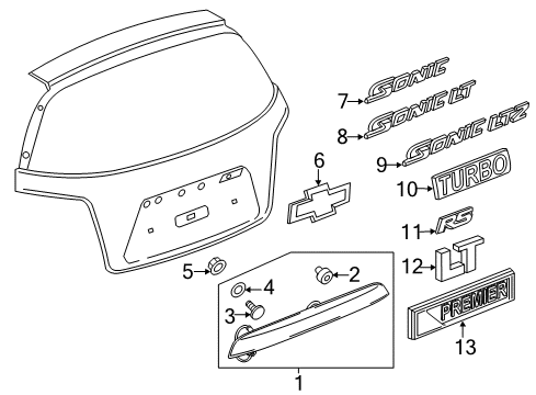 2014 Chevrolet Sonic Exterior Trim - Lift Gate License Molding Diagram for 42740668