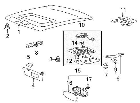 2001 Hyundai XG300 Interior Trim - Roof Overhead Console Lamp Assembly Diagram for 92820-39000-ZQ