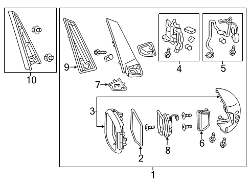 2012 Honda Odyssey Outside Mirrors Housing Set, Passenger Side (Formal Black Ii) Diagram for 76205-TK8-A32ZA