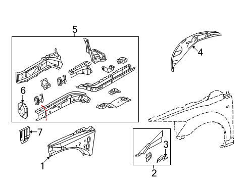 2012 Dodge Caliber Structural Components & Rails REINFMNT Diagram for 55235004