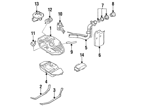 1996 Kia Sephia Fuel System Components Fuel Tank Assembly Diagram for 0K24T42110A