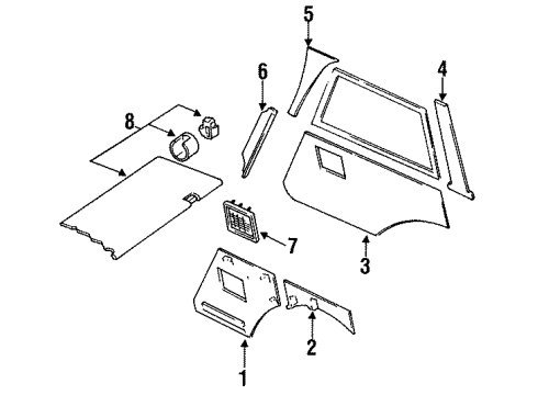 1991 Jeep Cherokee Interior Trim - Quarter Panels Panel-B Pillar Diagram for 5EW91TC3