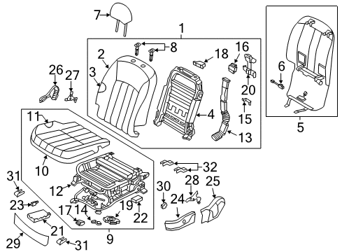 2012 Hyundai Equus Driver Seat Components Ted Assembly-Front Seat Back Diagram for 895953N500