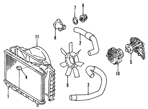 1989 Toyota Supra Cooling System, Radiator, Water Pump, Cooling Fan Upper Hose Diagram for 16571-42010