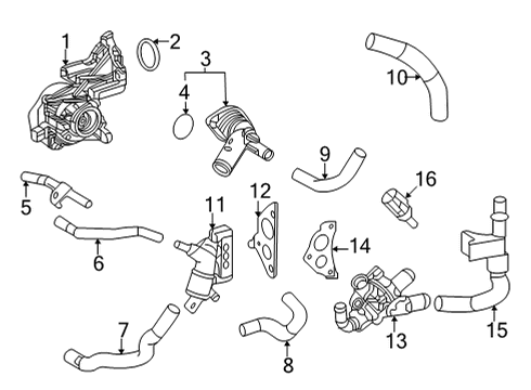 2022 Toyota Sienna Water Pump Gasket, Water Inlet Diagram for 16326-25010