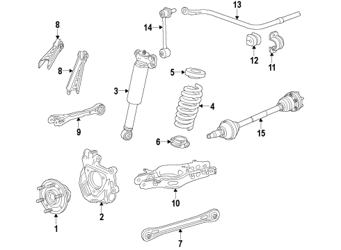 2017 Cadillac CTS Rear Suspension, Rear Axle, Lower Control Arm, Upper Control Arm, Ride Control, Stabilizer Bar, Suspension Components Bushings Diagram for 23122143