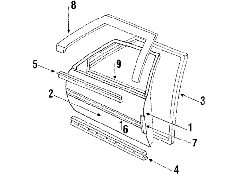 1988 Buick LeSabre Door & Components, Exterior Trim CYL PKG DR LK UNCD Diagram for 12330125