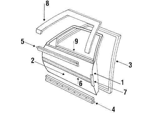 1990 Buick LeSabre Door & Components, Exterior Trim Molding Kit, Front Side Door Center Upper *Black/Bright Diagram for 88891464