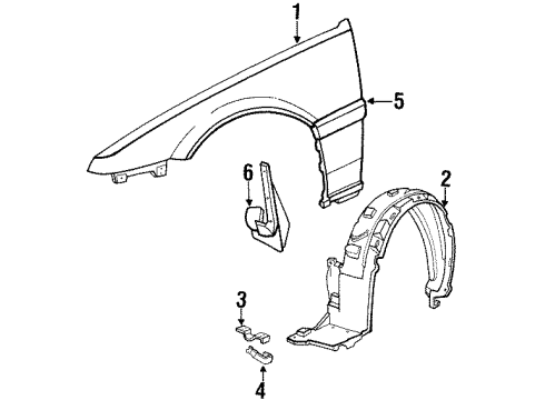 1988 Honda Prelude Fender & Components, Exterior Trim Fender, Left Front (Inner) Diagram for 74151-SF1-000