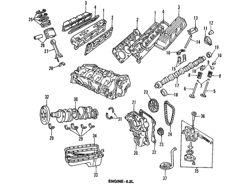 1992 Dodge B350 Engine Parts, Mounts, Cylinder Head & Valves, Camshaft & Timing, Oil Pan, Oil Pump, Crankshaft & Bearings, Pistons, Rings & Bearings Pan-Engine Oil Diagram for 53020918