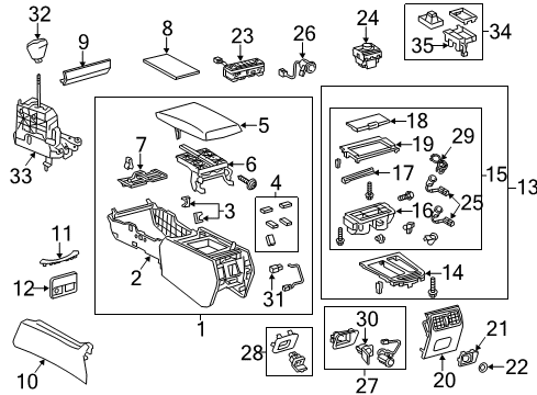 2016 Lexus LS600h Center Console Lock Sub-Assembly, Console Diagram for 58908-50051-F0