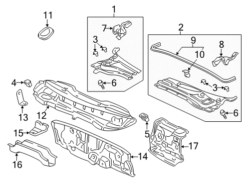 2008 Honda Pilot Cowl Insulator, Dashboard (Lower/Outer) Diagram for 74251-S9V-A11
