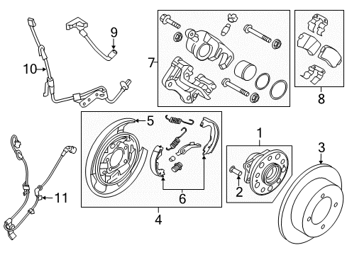 2016 Kia Cadenza Brake Components Rear Brake Caliper Kit, Left Diagram for 583103RA70