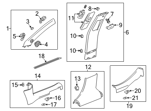 2014 Chevrolet Malibu Interior Trim - Pillars, Rocker & Floor Weatherstrip Pillar Trim Diagram for 22875202