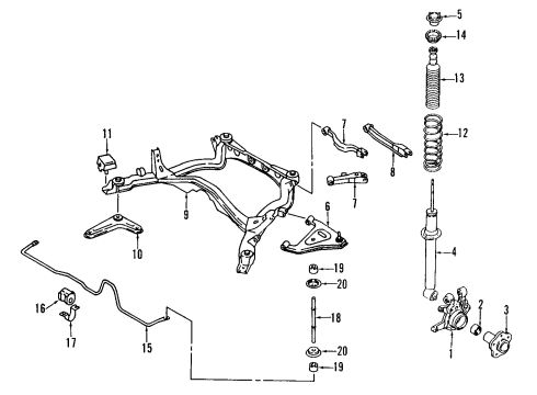 1996 Infiniti J30 Rear Suspension Components, Lower Control Arm, Stabilizer Bar Seat-Rubber, Rear Spring Upper Diagram for 55034-0P000